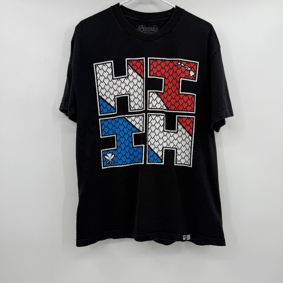Hawaiis Finest T Shirt Men Large Black Faded Tribal Logo Graphic 2018 Crew Neck - Picture 1 of 10